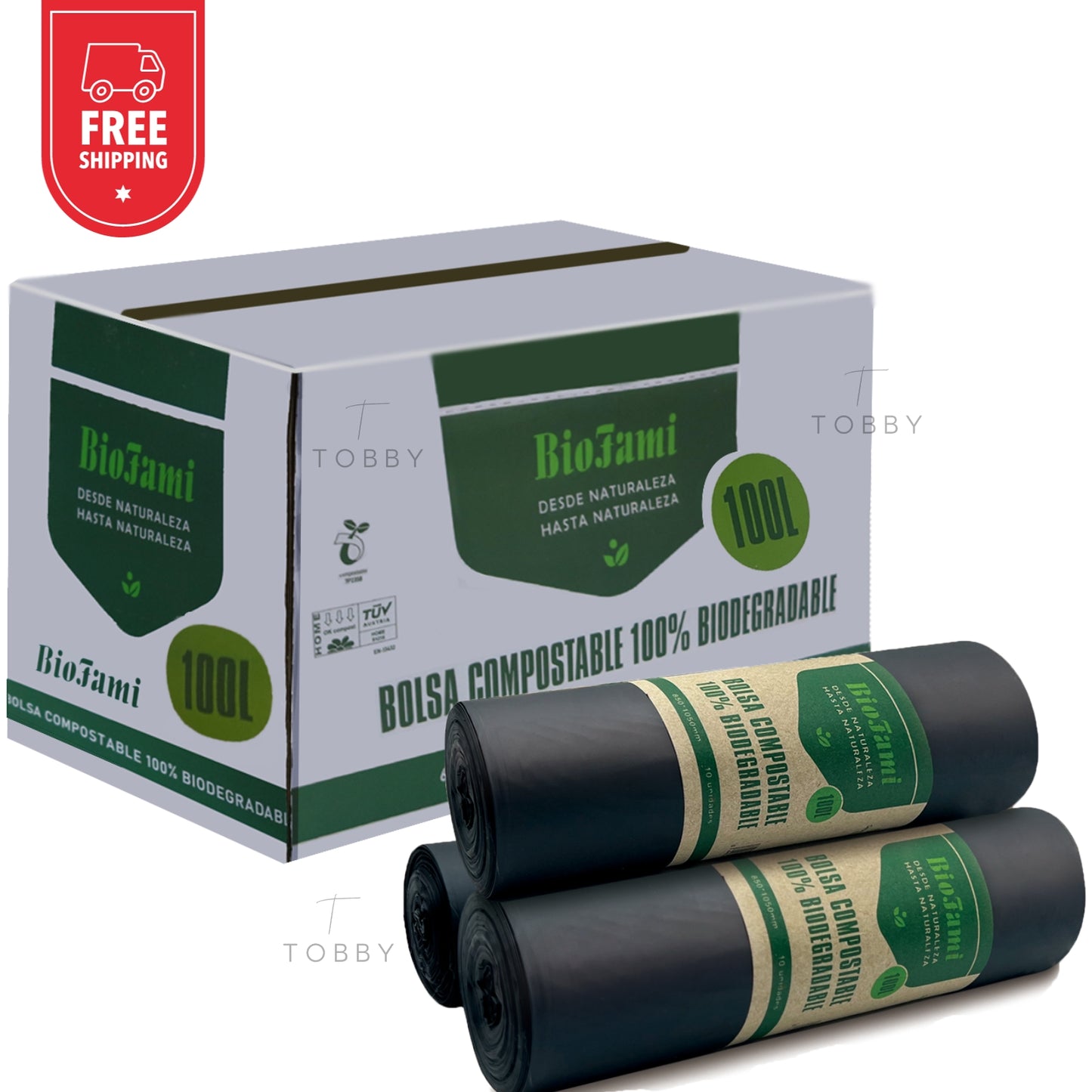 100% Bolsas Compostables Basura (180 Bolsas) - PREMIUM
