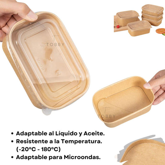 Ensaladera Cuadrada de Papel Kraft CON TAPA