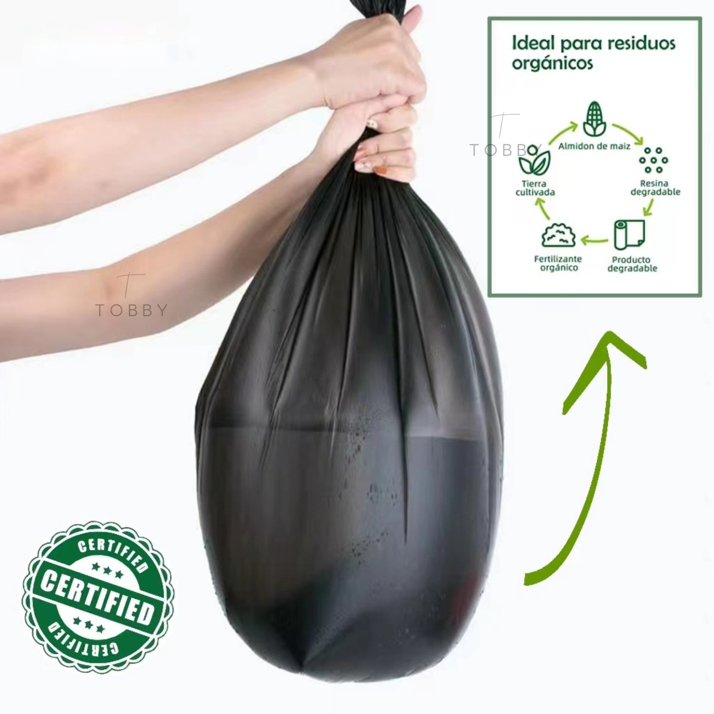 100% Bolsas Compostables Basura (180 Bolsas) - PREMIUM