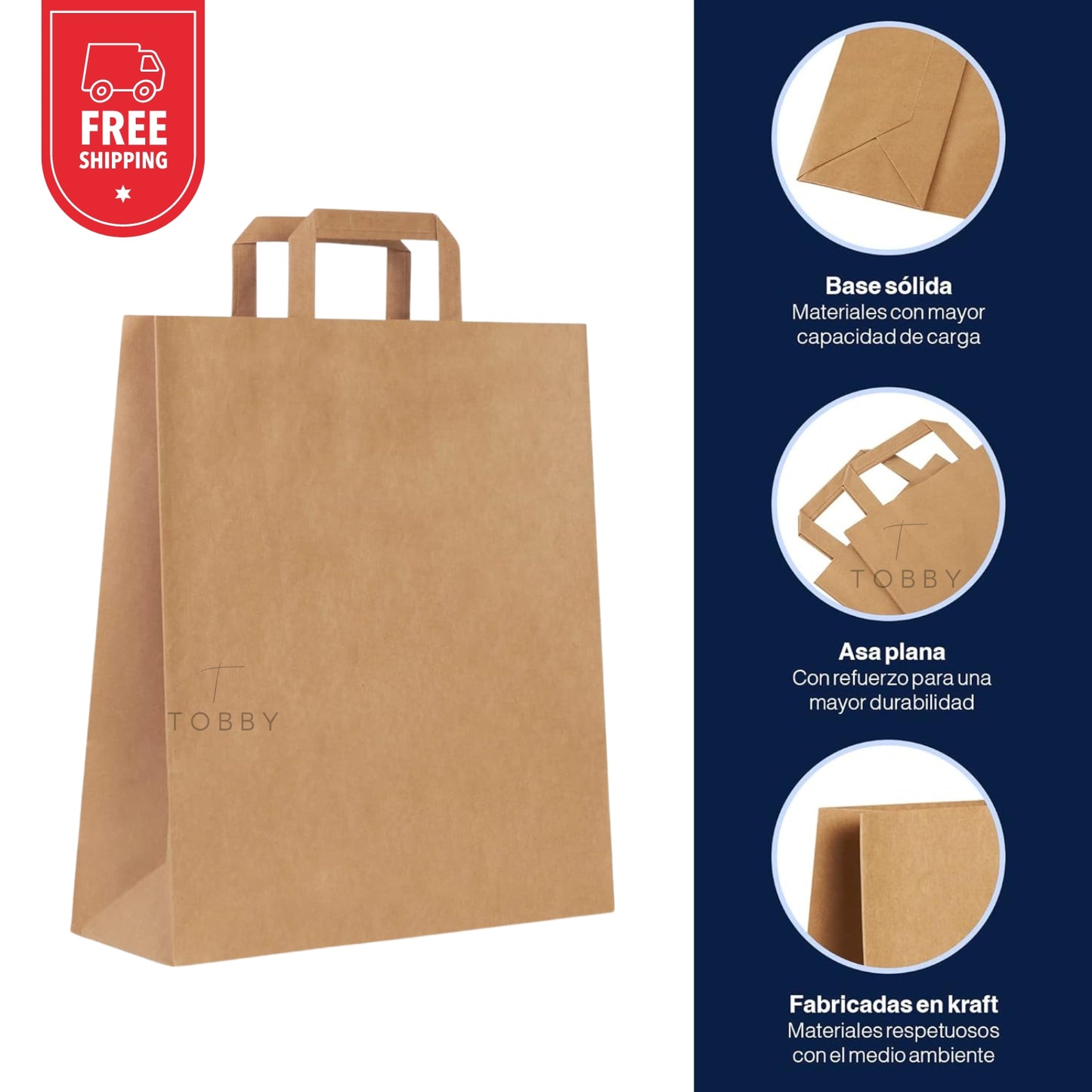 Bolsas de Papel con Asa Plana Marrón - 250uds.