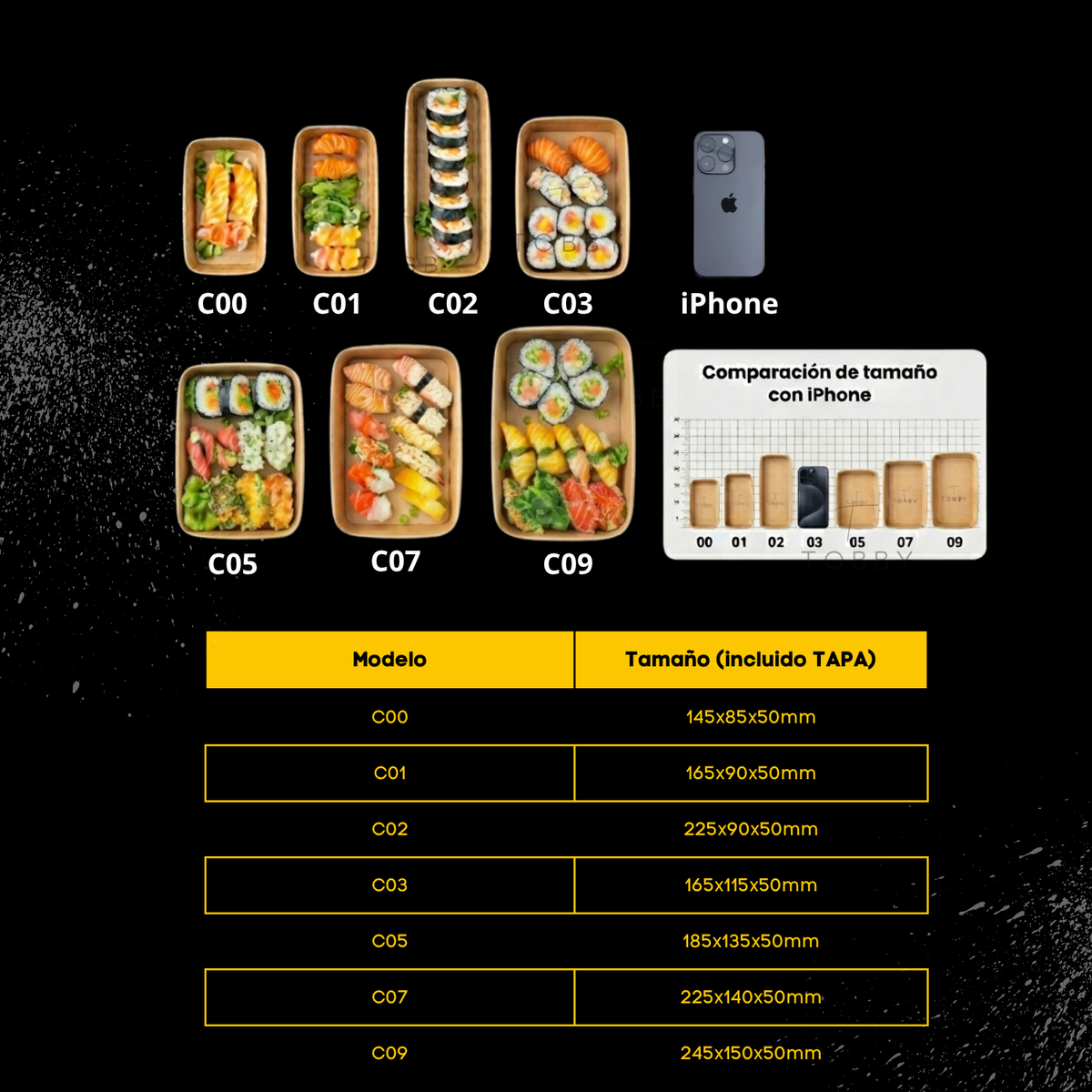 Envases de papel kraft con tapa para sushi y postres (serie C)