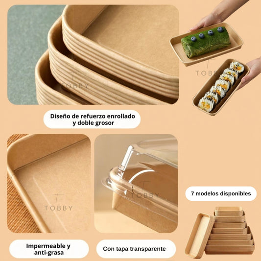 Envases de papel kraft serie C con tapa transparente, 7 modelos