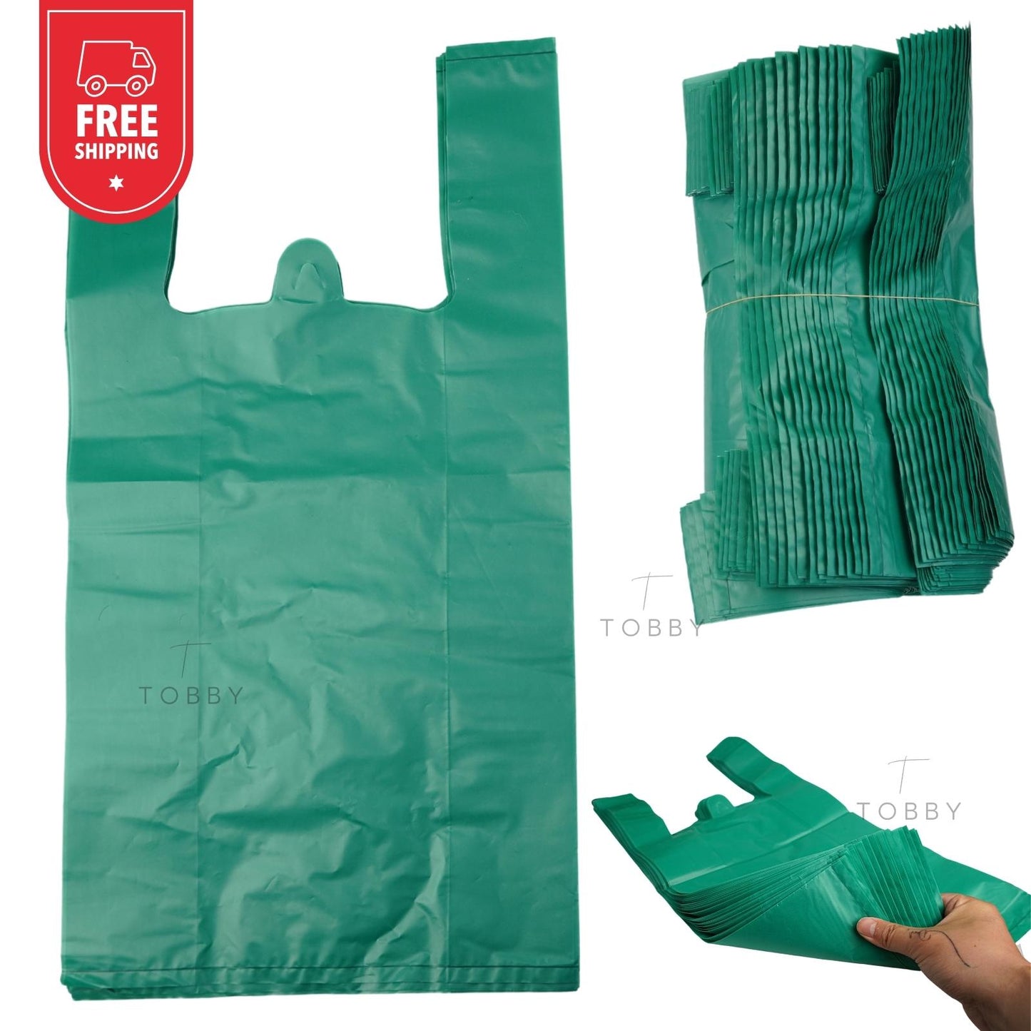 70% Recycled T-shirt Plastic Bags (770 Bags.) - GREEN 