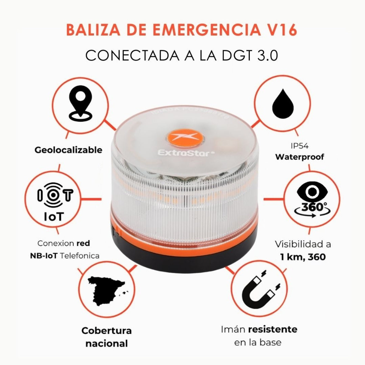 Luz de emergencia para coche, baliza V16, Homologada DGT 2026