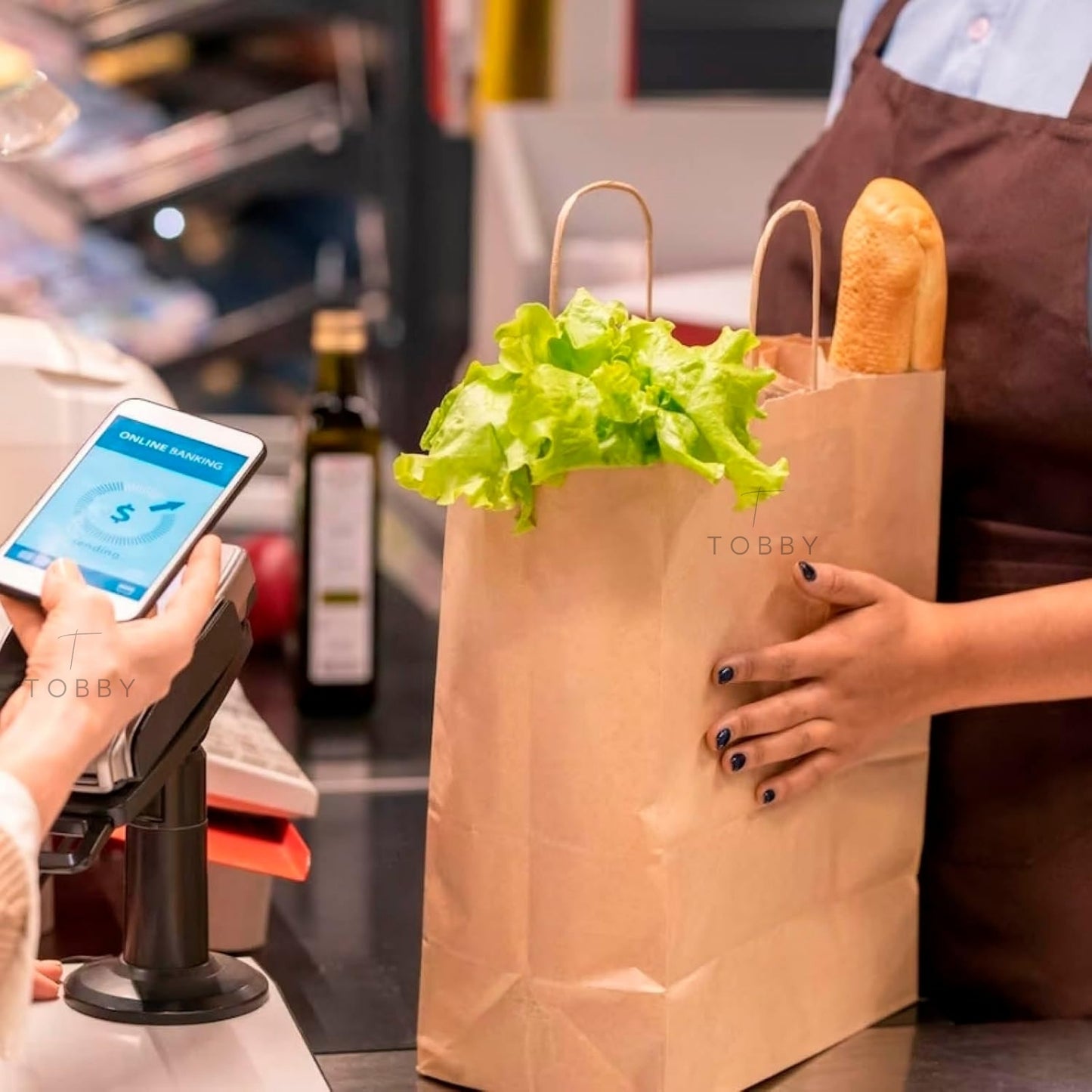 Bolsas de Papel con Asa Plana Marrón 90g/m2