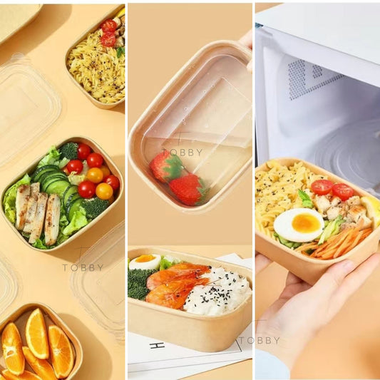 Ensaladera Cuadrada de Papel Kraft CON TAPA - Alto Atractivo, Especial para Postres (300 uds.)