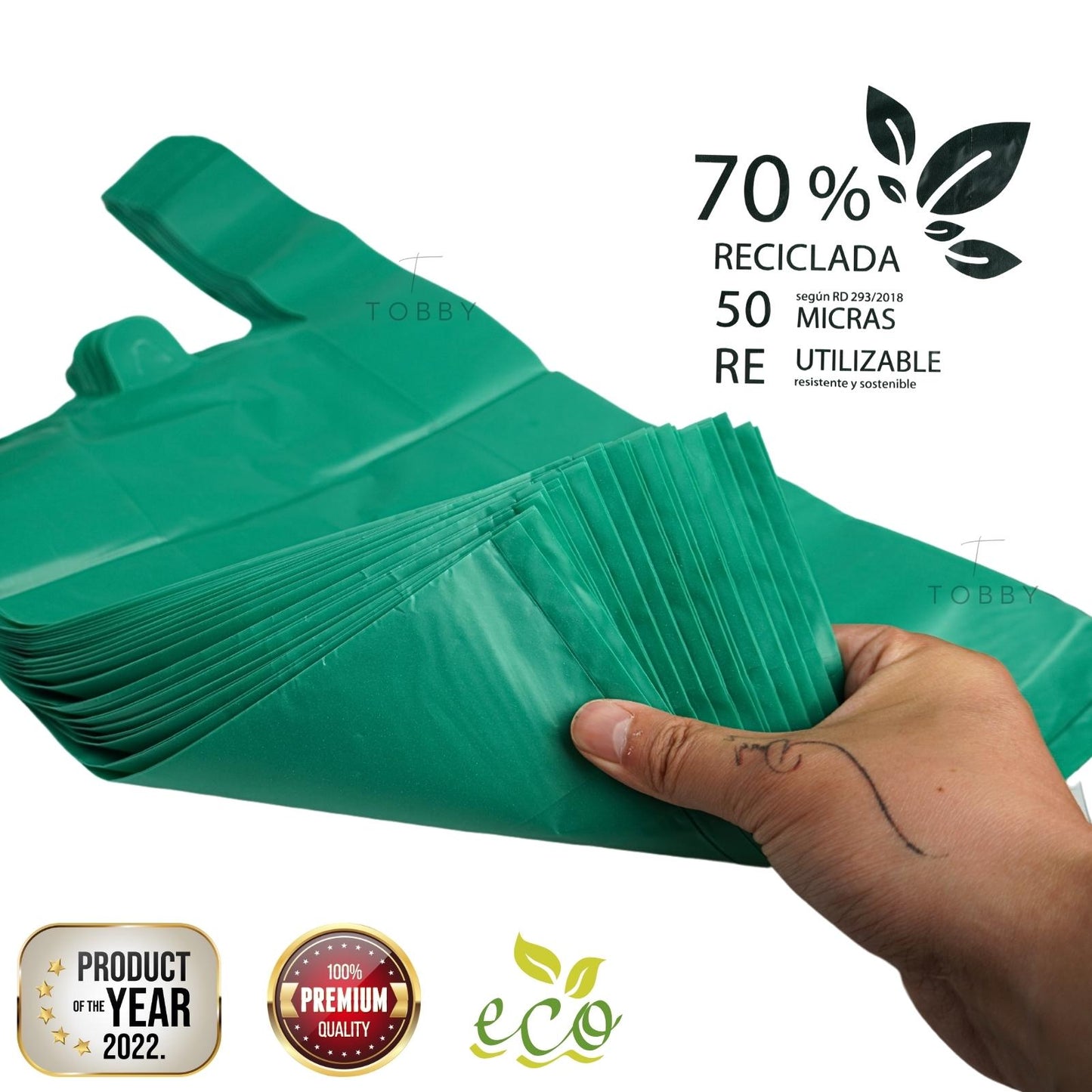 70% Recycled T-shirt Plastic Bags (770 Bags.) - GREEN 