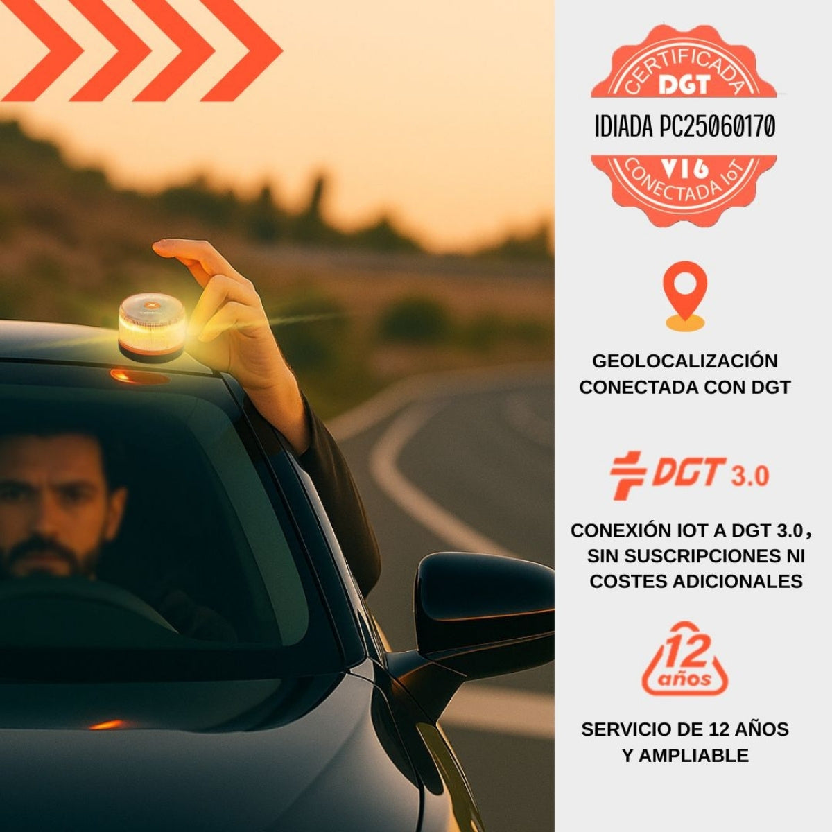 Luz de emergencia para coche, baliza V16, Homologada DGT 2026