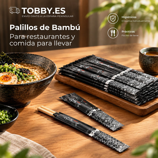 Palillos de bambú envueltos individualmente, para restaurantes y comida para llevar